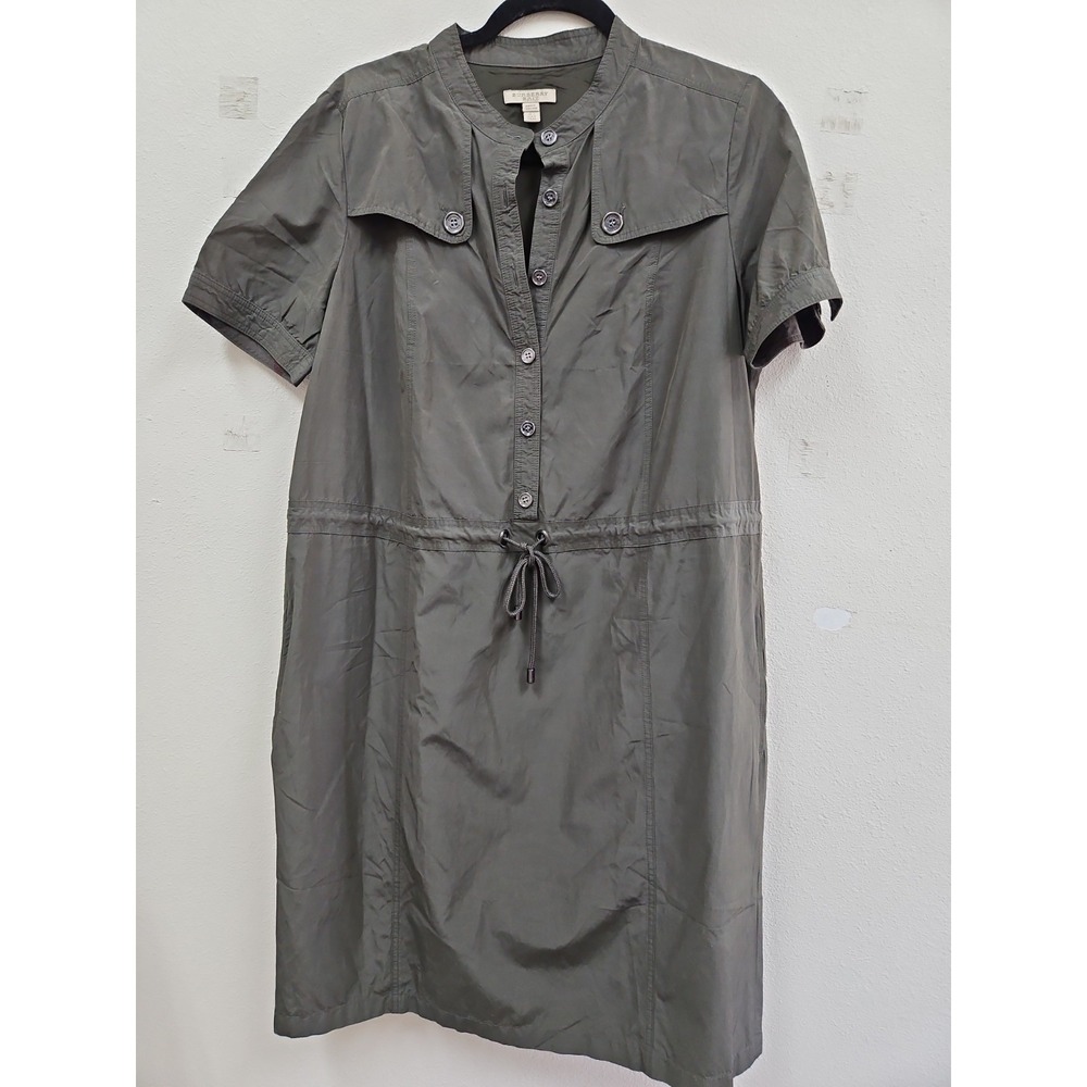 BURBERRY Brit Olive Viscose/Cotton Shirt Dress Pockets Size 12